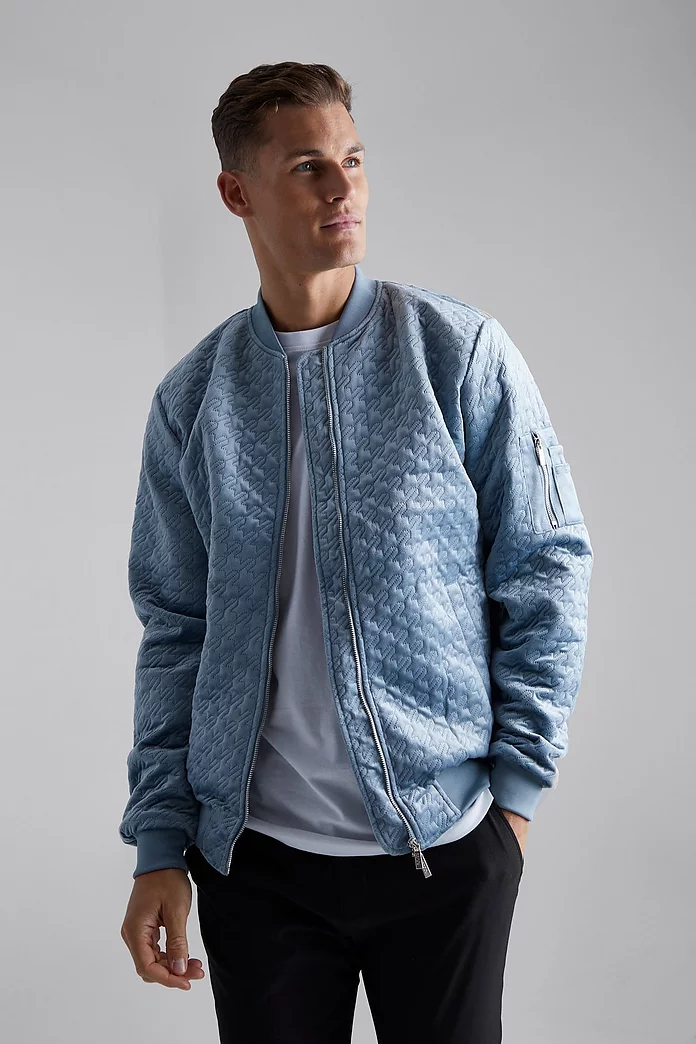 Tall Houndstooth Quilted Velvet Bomber Jacket | boohooMAN USA